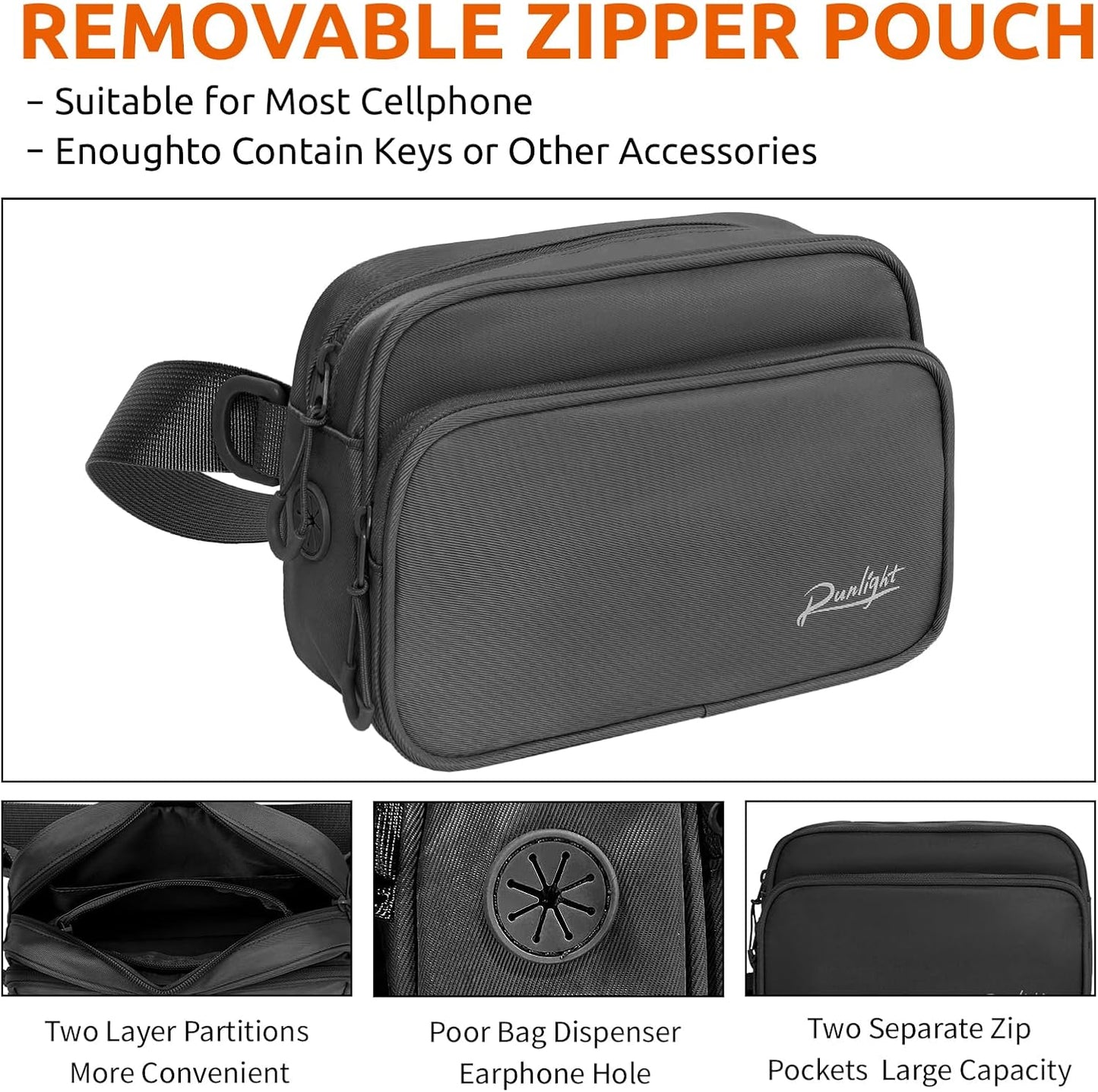 Runlight dog waist belt bag worn as a crossbody walking pack during training