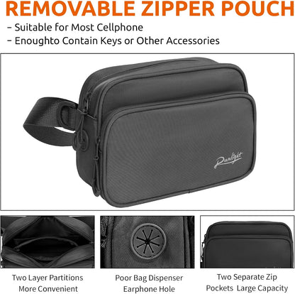 Runlight dog waist belt bag worn as a crossbody walking pack during training
