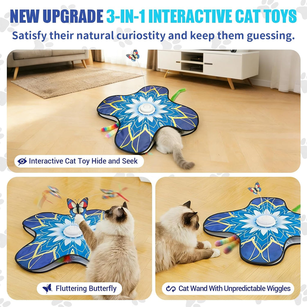 OPDEKEHA touch activated kitten toy featuring the fluttering butterfly attachment and non slip suction cups.