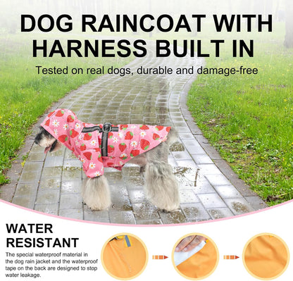 Hooded pet rain gear with elastic leg straps for maximum protection