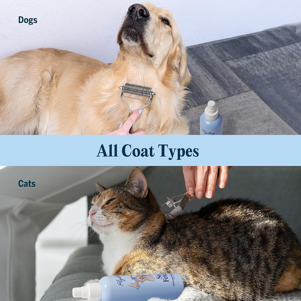 FlyDog Detangler Combo for Dogs & Cats - Leave-in Hair Detangler Spray for Tangle-Free Grooming & Tailored Comb for Dematting & Deshedding | Coat Conditioner | Deodorizing & Long-Lasting Freshness - Image 9