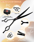Close up of the thirty degree curved stainless steel blade on pet grooming shears