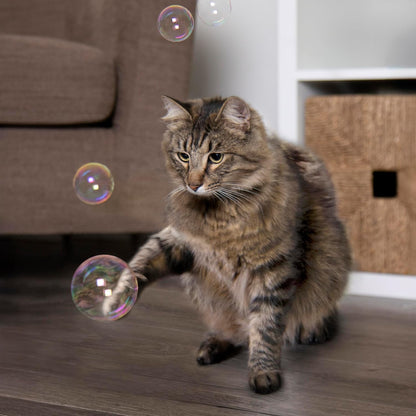 Authentic SmartyKat catnip bubbles bottle highlighting the premium pet brand logo