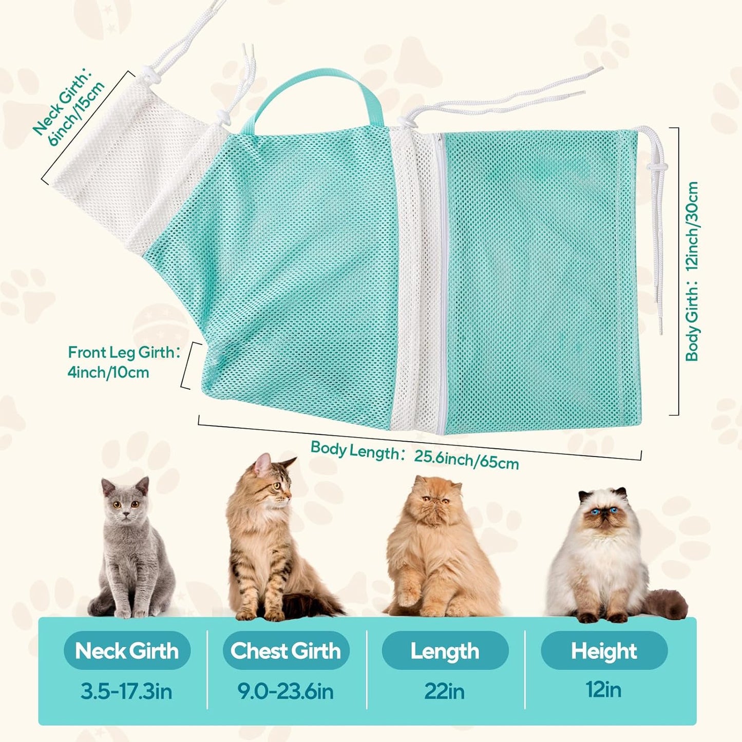 Anti scratch cat grooming jacket showing independent leg access slots