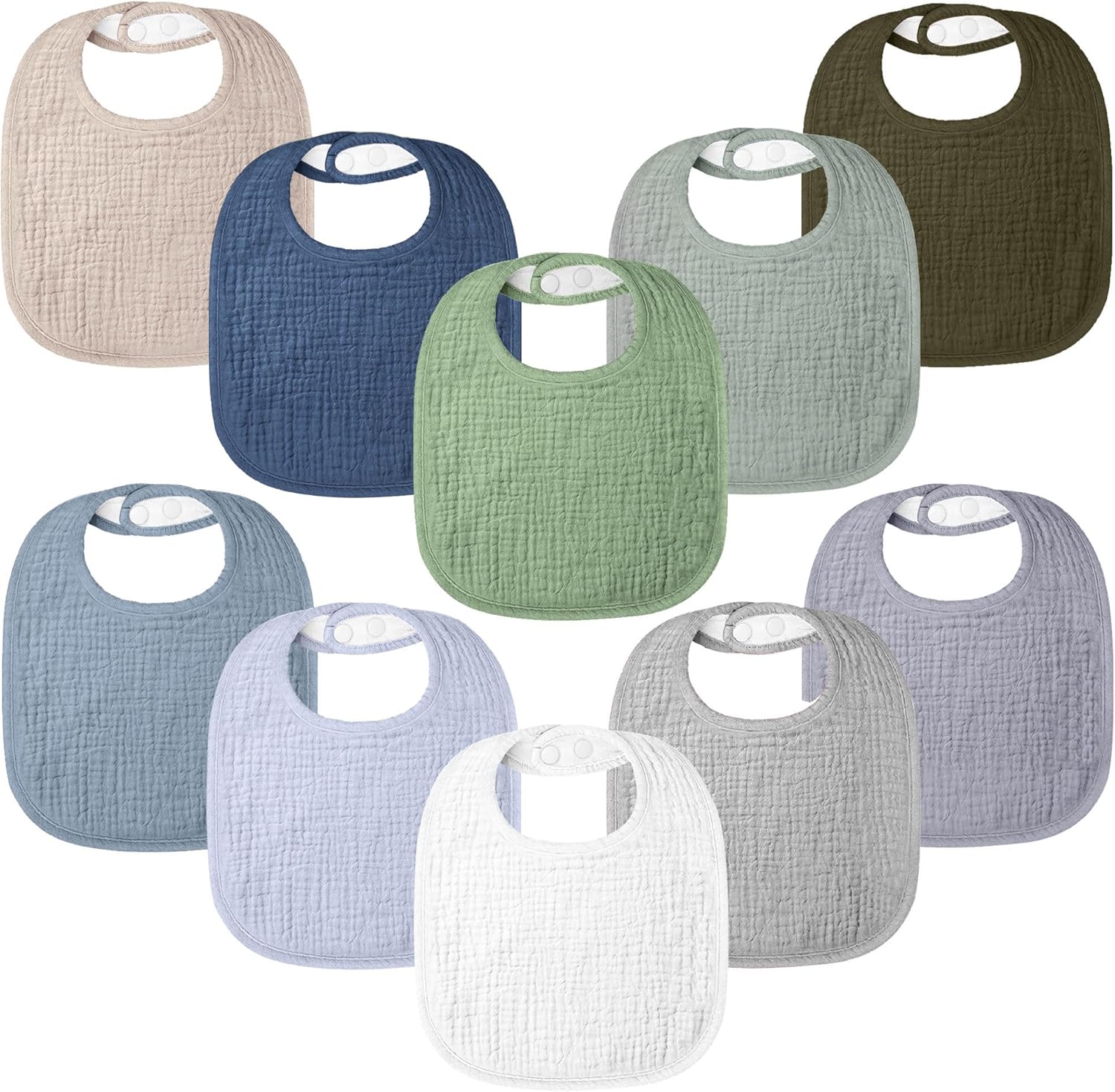 Bearmoss 10-pack cotton muslin baby bibs set