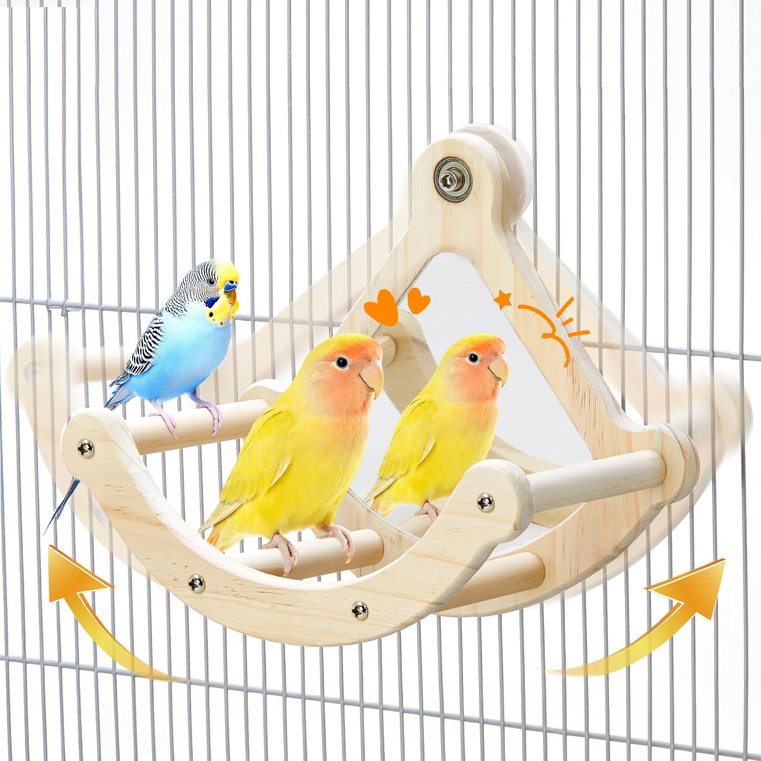 Jevnd interactive parrot exercise wheel toy installed inside a large bird cage setup