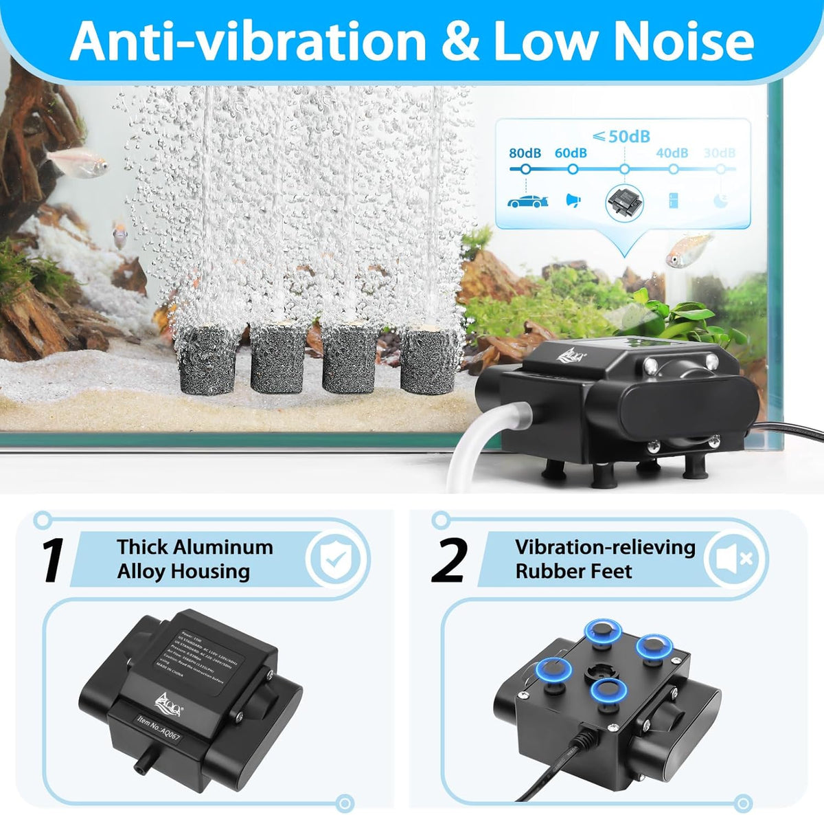 AQQA pond aerator with air stones and airline tubing accessories.