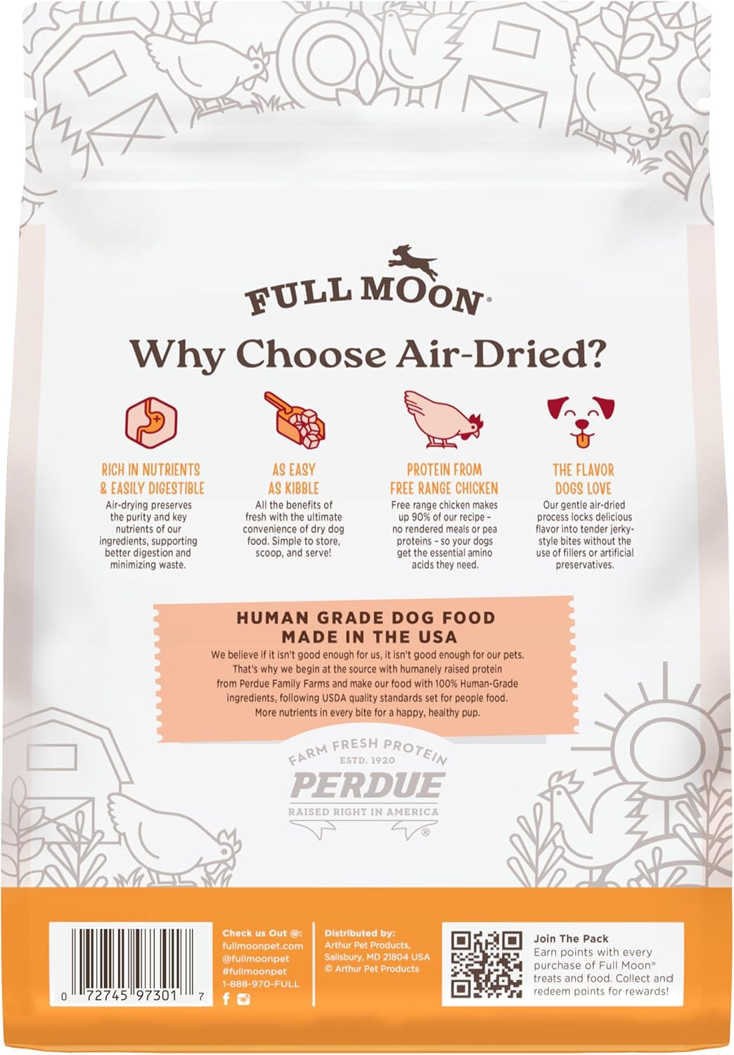 Full Moon human grade air dried chicken dog food bag details