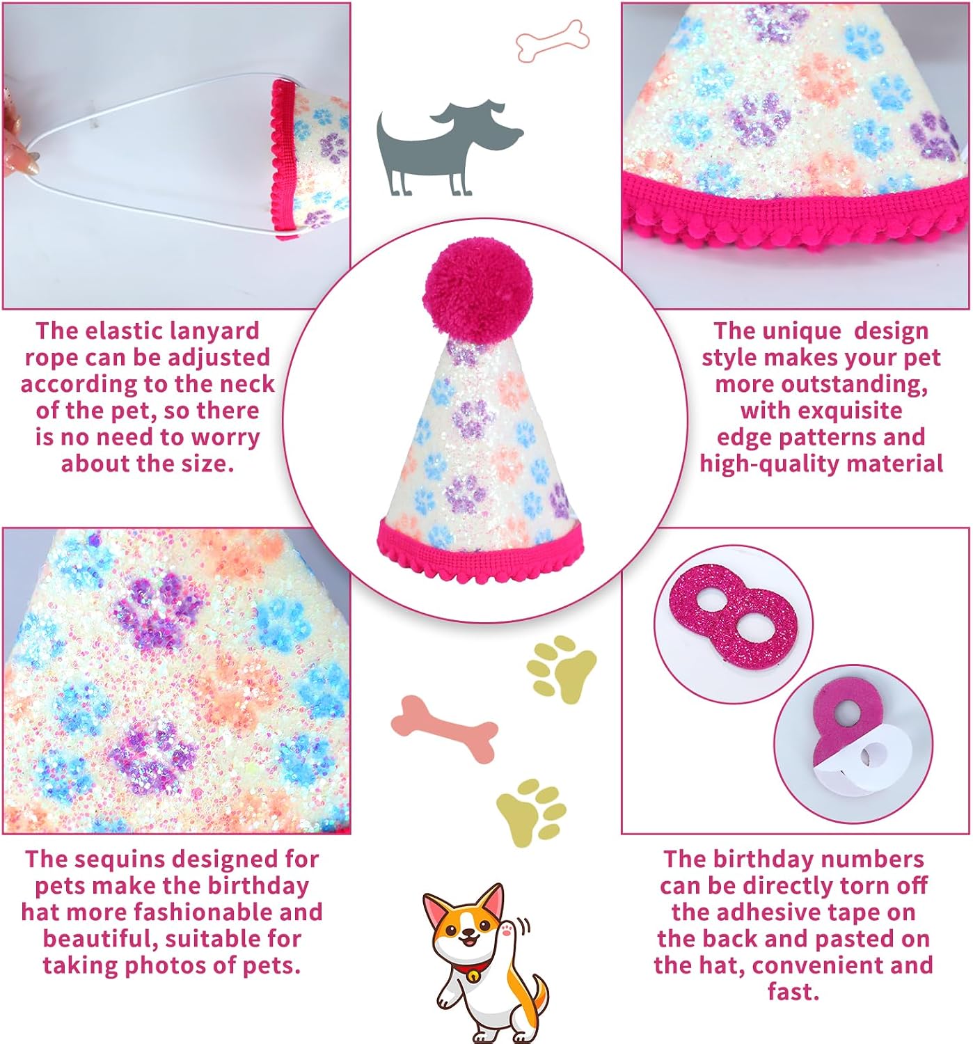 Customizable number stickers 0-9 for pet birthday hat