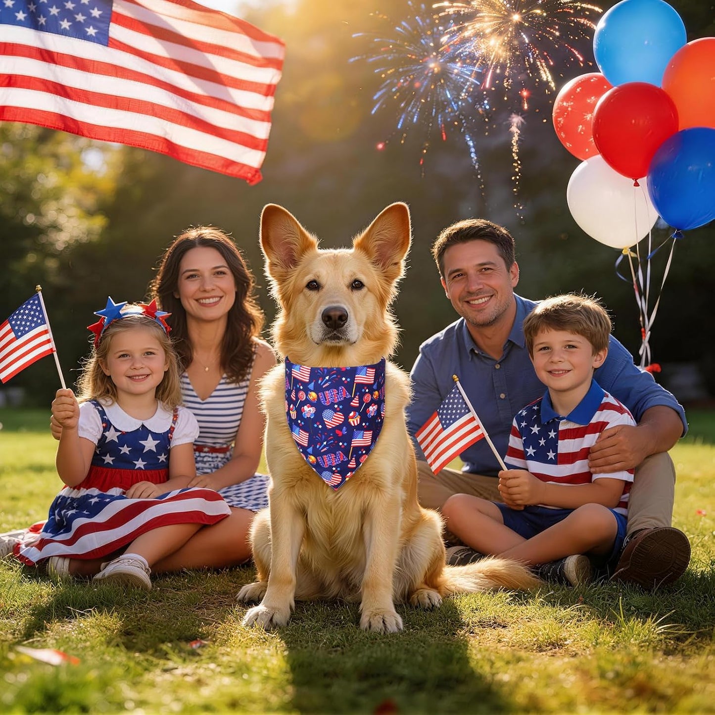 Close up of red white and blue dog bandana fabric