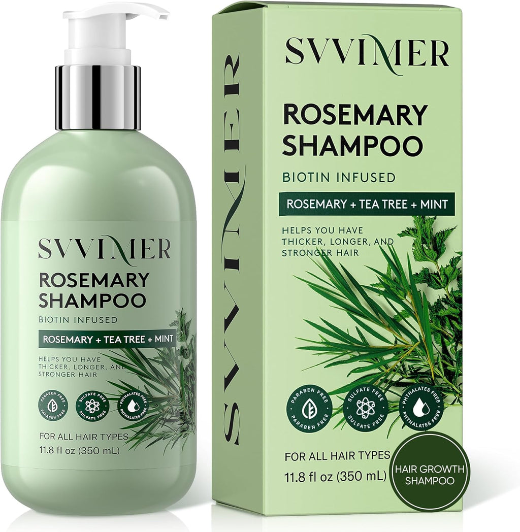 Svvimer rosemary hair growth shampoo front bottle view with pump dispenser