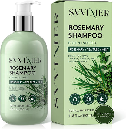 Svvimer Rosemary Hair Growth Shampoo front view bottle for hair thickening