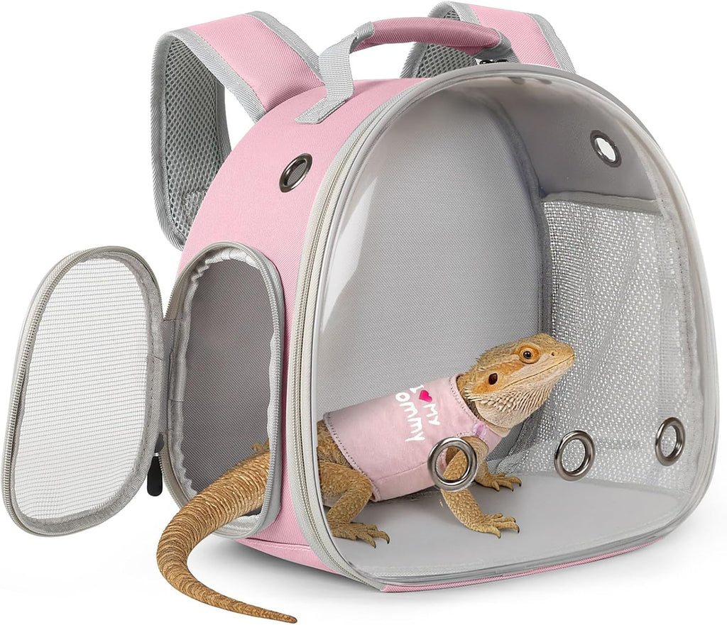 Bearded Dragon Carrier Backpack with Two Security Printing Harness with Leash Sets, Reptile Lizard Travel Bag to Carry and Transport Small Animal Kitten Bunny Guinea Pig to Vet(Brown, PU Leather) - Image 14