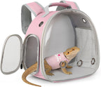 Bearded Dragon Carrier Backpack with Two Security Printing Harness with Leash Sets, Reptile Lizard Travel Bag to Carry and Transport Small Animal Kitten Bunny Guinea Pig to Vet(Brown, PU Leather) - Image 14