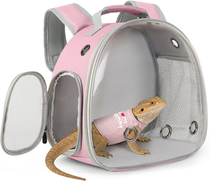Bearded Dragon Carrier Backpack with Two Security Printing Harness with Leash Sets, Reptile Lizard Travel Bag to Carry and Transport Small Animal Kitten Bunny Guinea Pig to Vet(Brown, PU Leather) - Image 14