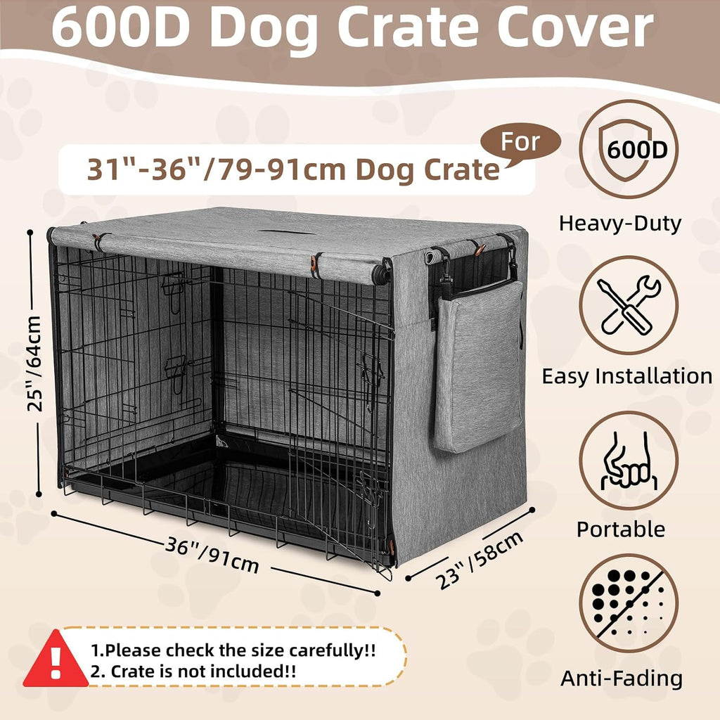 Gray pet cage cover with rolled up mesh window