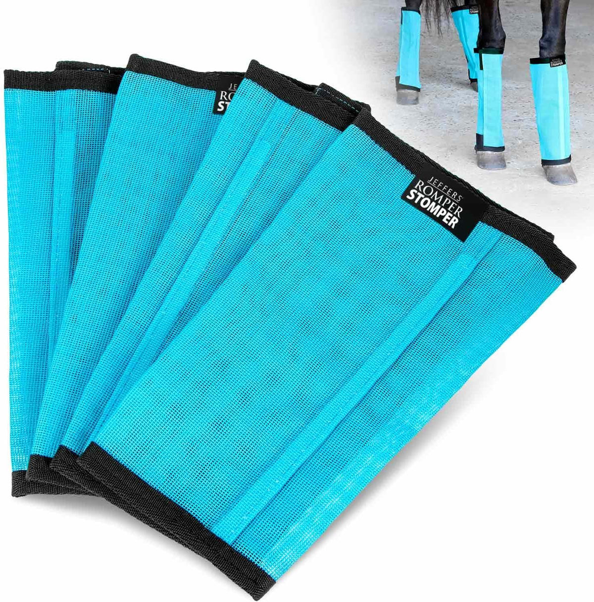 Jeffers Romper Stomper fly boots for horses front view pack of four