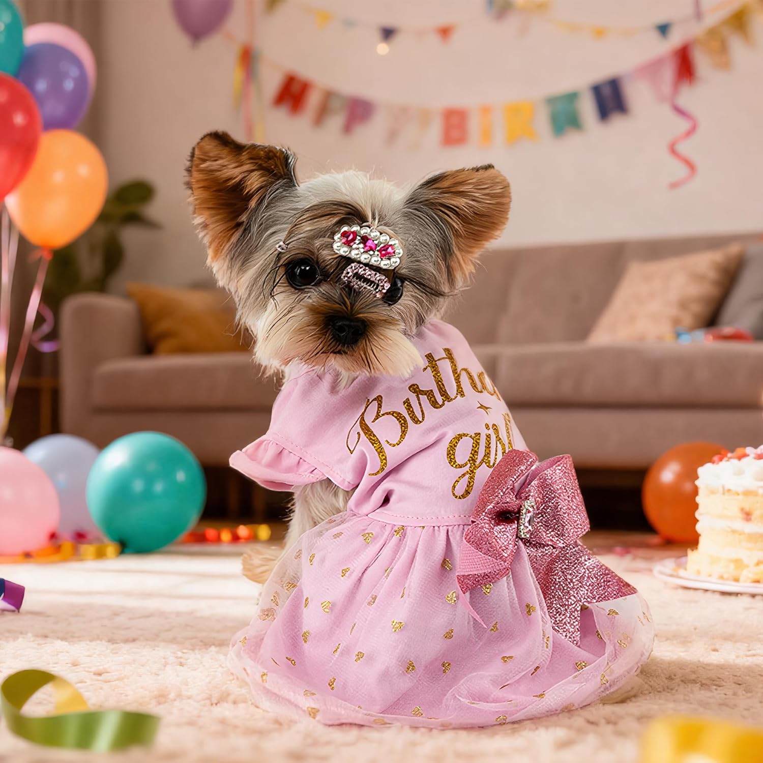 BAOBICUTE tulle dog birthday skirt close up detail of glittery text