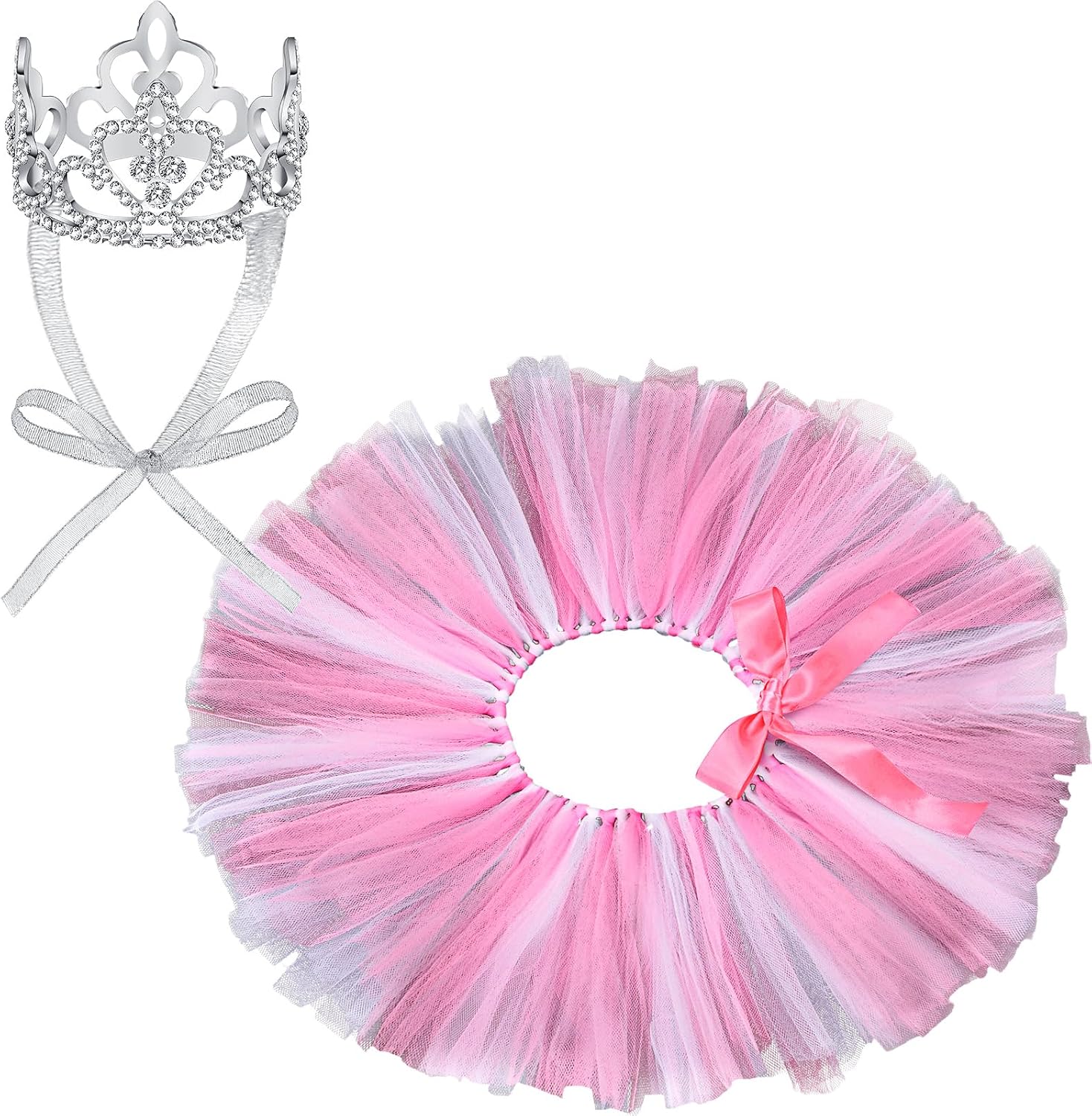 2 Pcs Dog Crown Headband Dog Tutu Dress Set Crystal Rhinestone Tiara Crown Tutu Skirt Pet Dress Costume for Puppy Birthday Party Wedding Photo Prop Costume(X-Large,Rose Red, White) - Image 13