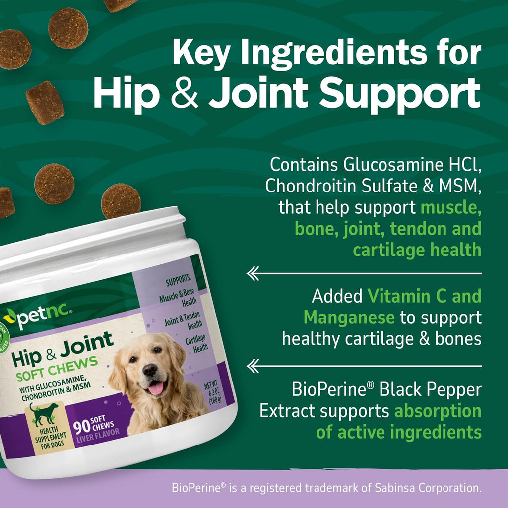 PetNC dog joint supplement liver flavored soft chews packaging back label