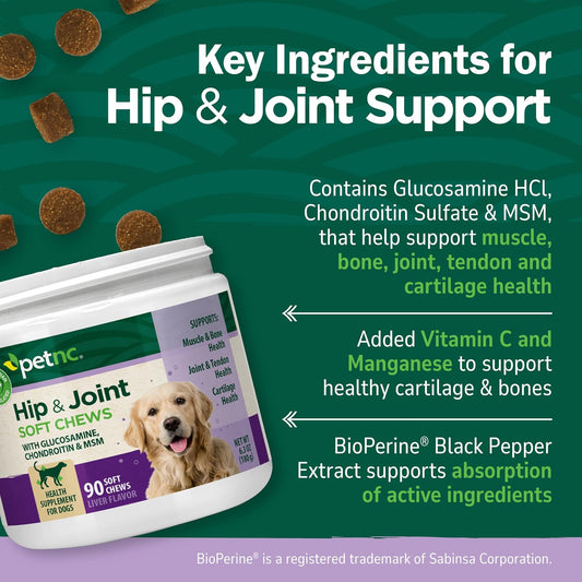 PetNC dog joint supplement liver flavored soft chews packaging back label