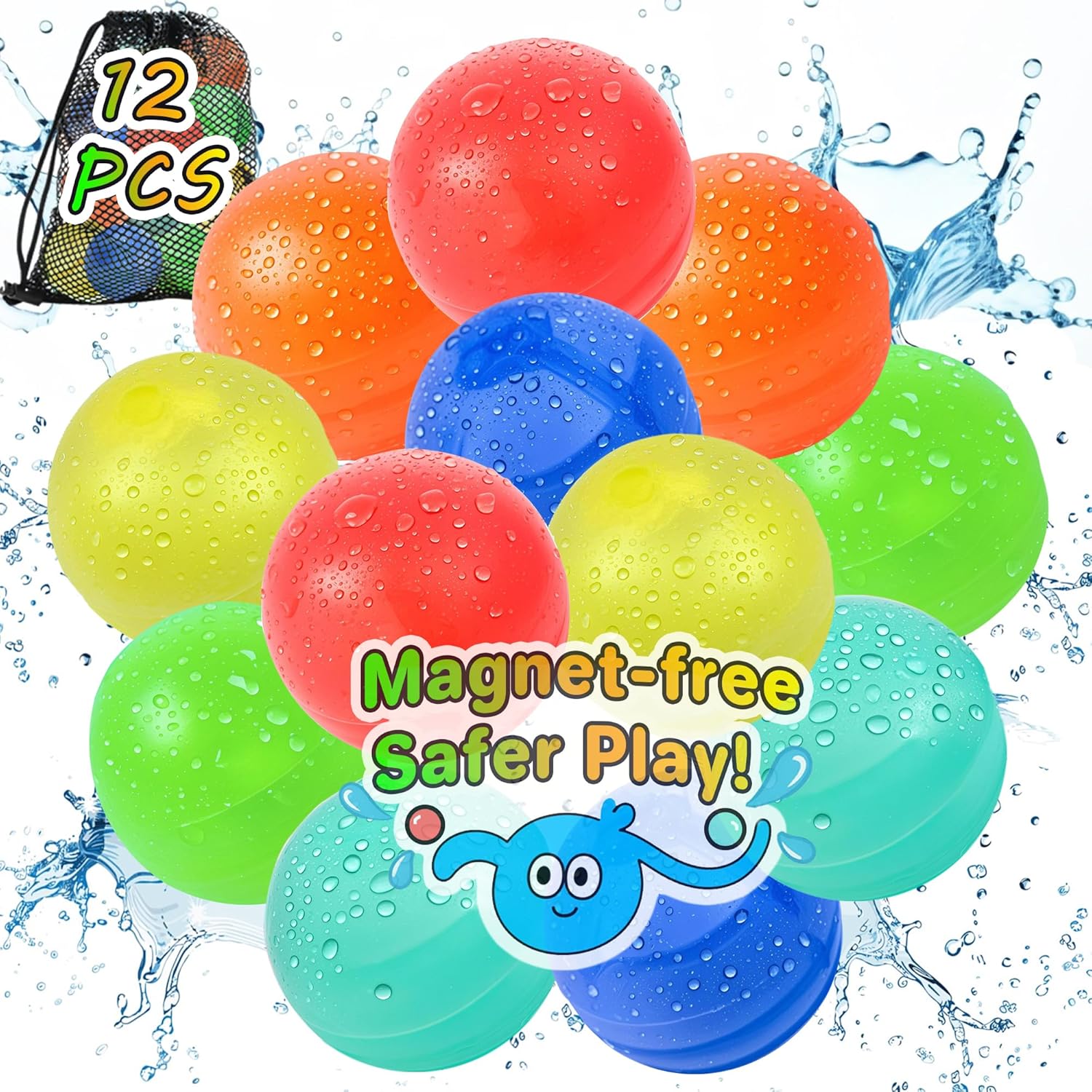KGC Reusable Water Balloons front view showing twelve colorful silicone water bombs