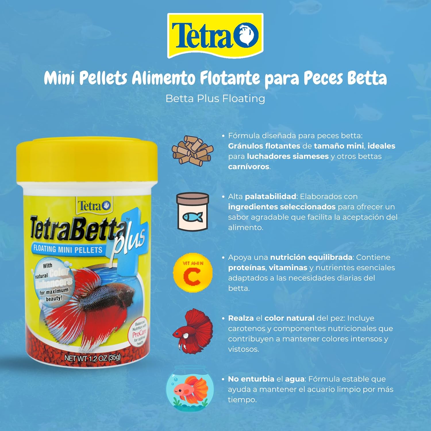 TetraBetta PLUS Floating Mini Pellets, Fish Food With Natural Color Enhancer, 1.2 ounces - Image 4