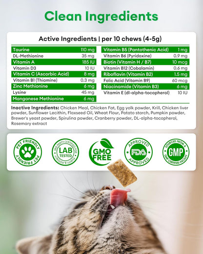 Chicken flavored feline multivitamin chews for joint and digestive support