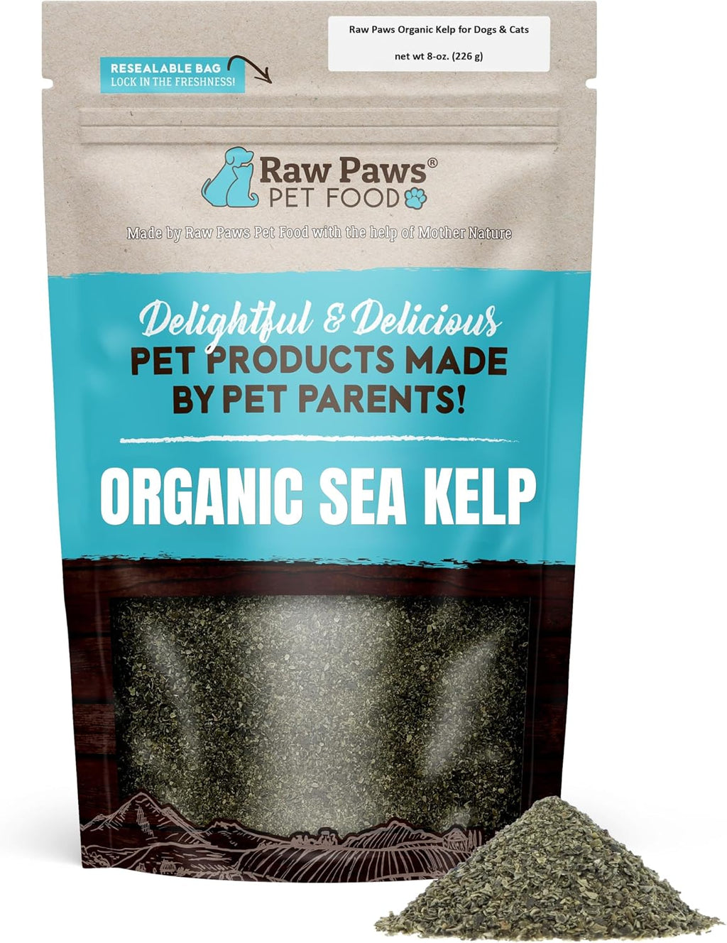 Close up of Raw Paws Organic Kelp Powder texture