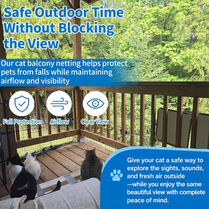Installation view of Poyee cat netting on outdoor balcony railing