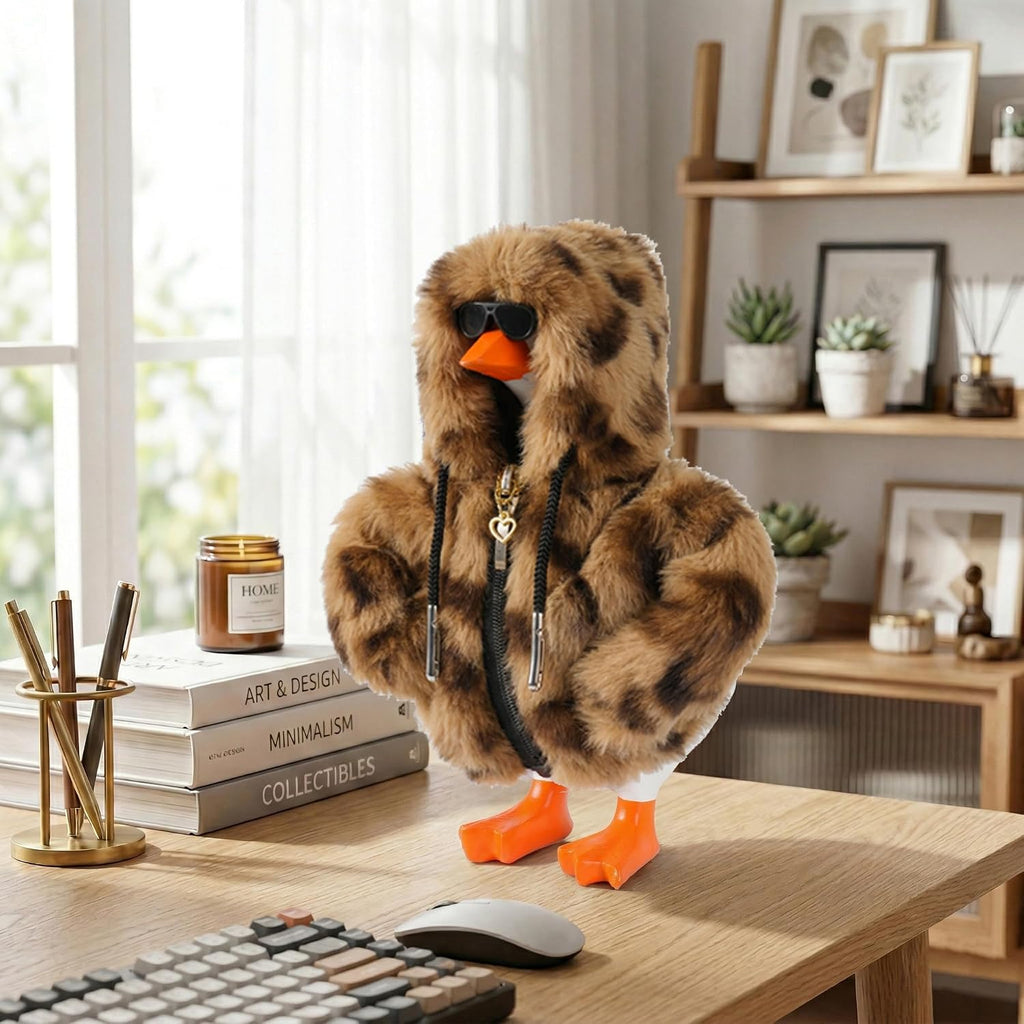 Leopard print faux fur outfit variant for seven inch office goose decor