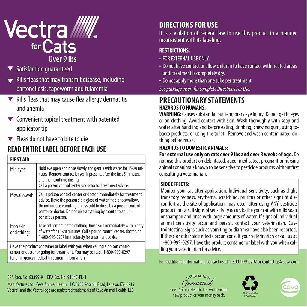 Vectra green topical flea prevention solution for cats over nine pounds