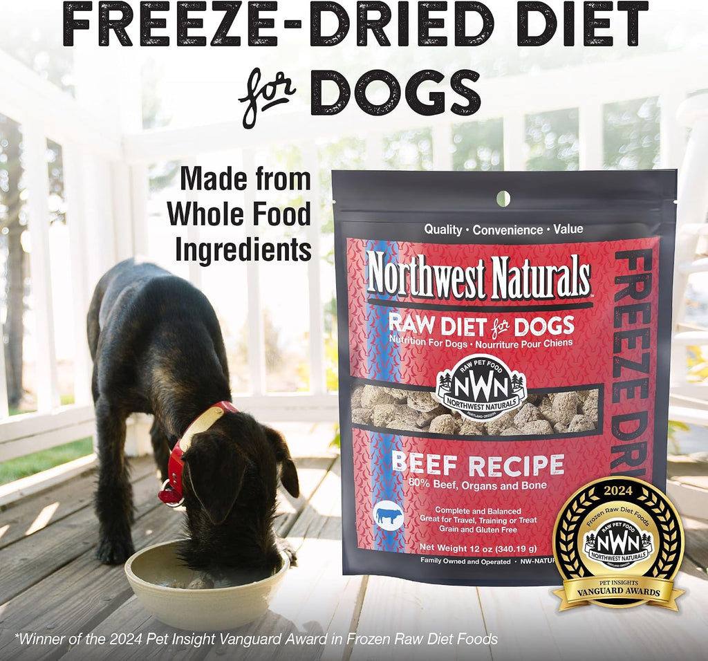 Close up of Northwest Naturals freeze dried beef raw rewards dog food nuggets showing texture.