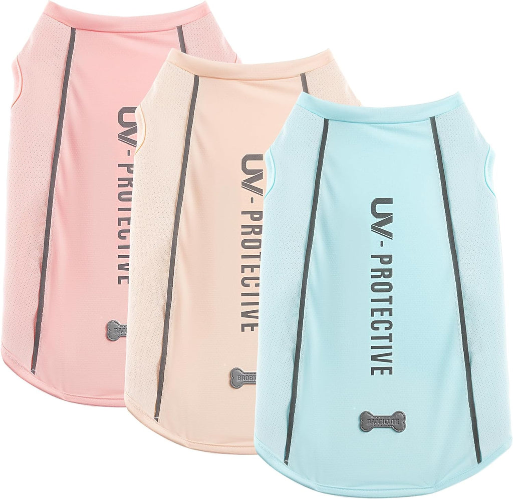 Three pack dog shirts in various colors for small to large breeds