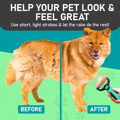 Maxpower Planet Hair Brush - Double Sided Shedding, Dematting Undercoat Rake for Dogs and Cats - Extra Wide Dog Grooming Brush, Reduce Shedding by 95%, Turquoise - Image 9