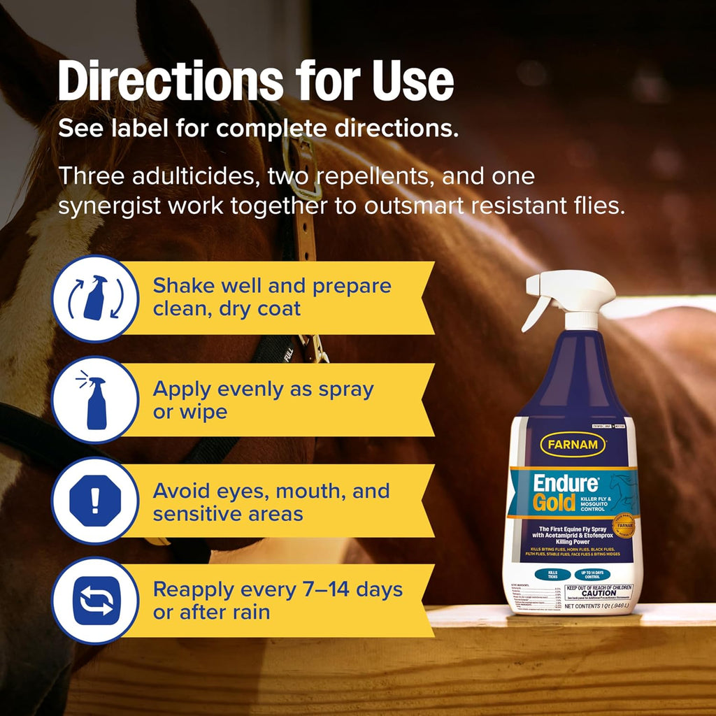 Authentic USA imported equine fly repellent bottle packaging