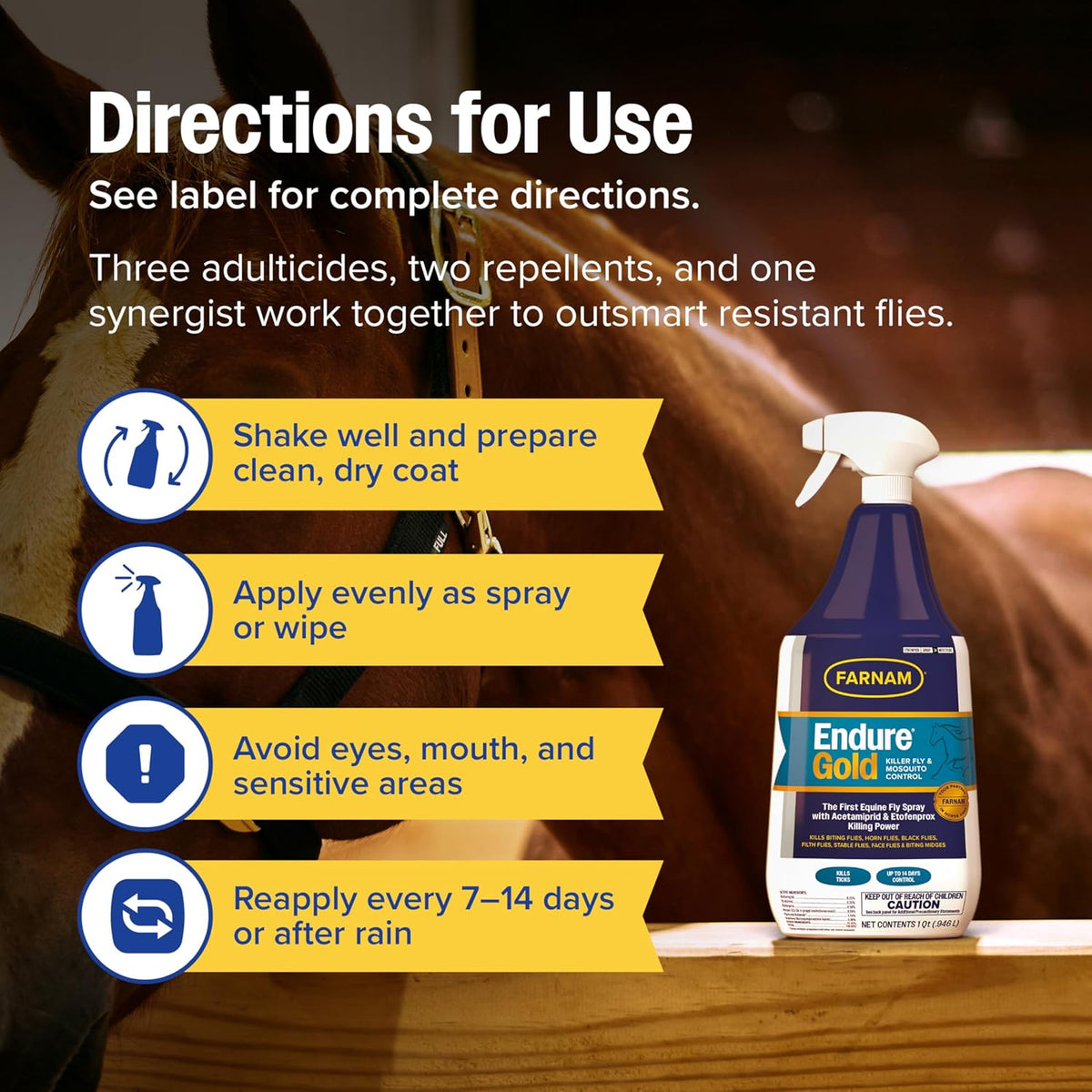 Authentic USA imported equine fly repellent bottle packaging