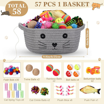 Assorted colorful flashing balls and interactive spring toys from the Zopeal cat gift set spread out