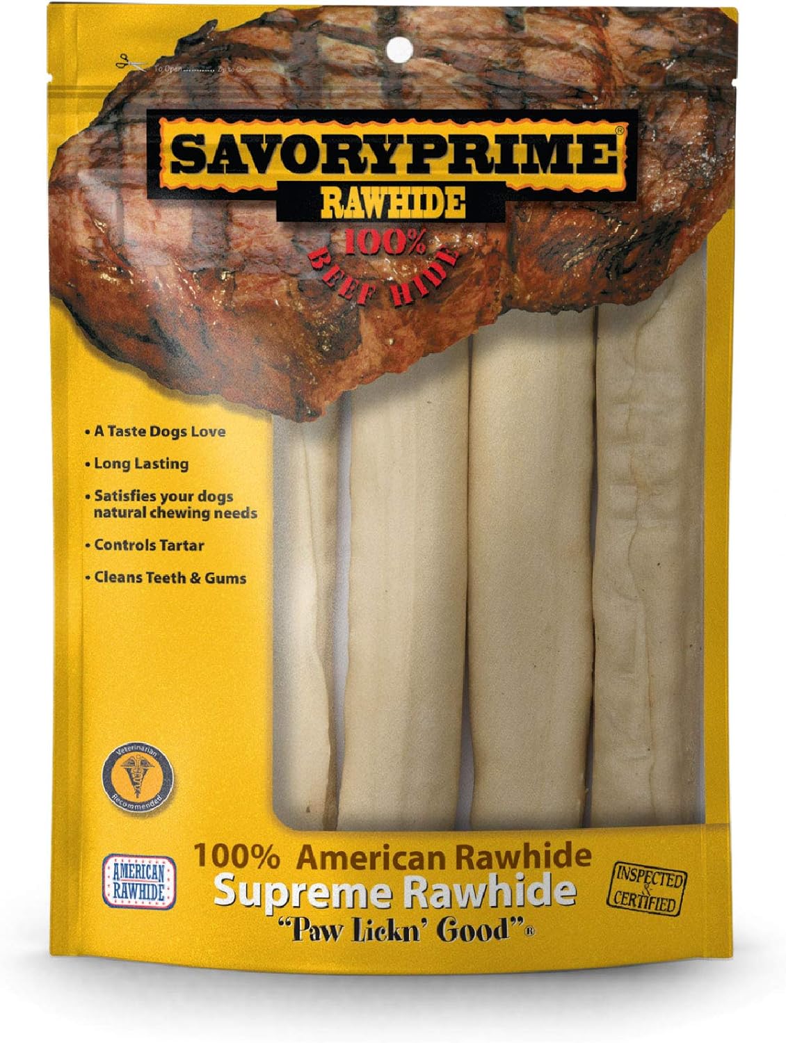Savory Prime imported USA long lasting rawhide rolls for large dogs