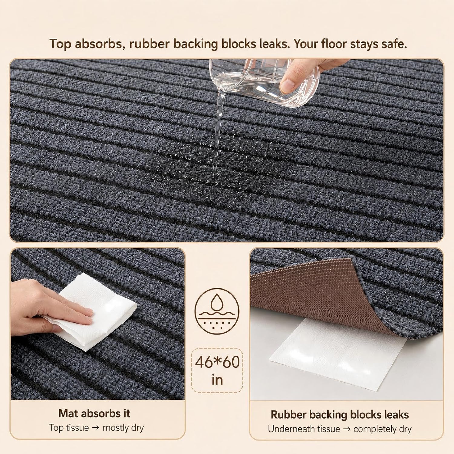 Textured non-slip top surface of Wibeelee pet floor mat