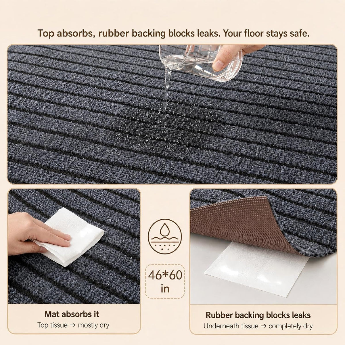 Textured non-slip top surface of Wibeelee pet floor mat