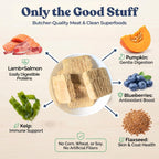 Close up of healthybud grain free freeze dried dog food patties