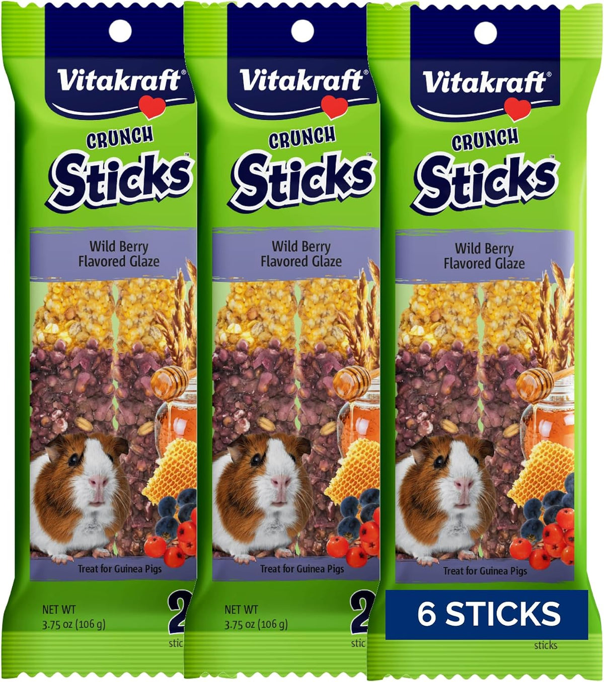 Vitakraft Guinea Pig Fruit & Honey Treat Sticks 2 Pack, 3.5 Ounce, Enriched Snack with Wooden Chew Core for Dental Health - Image 10