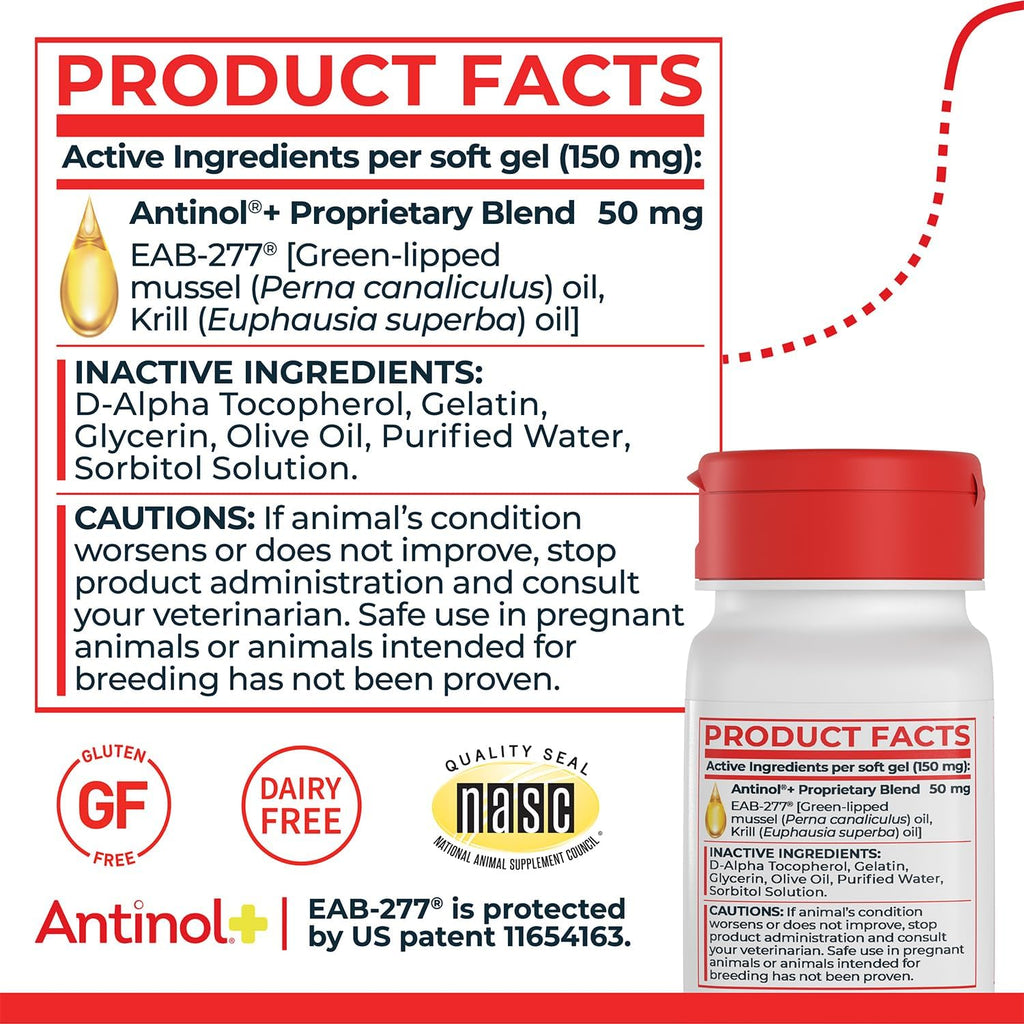Antinol Plus, Mobility, Hip, and Joint Supplement for Dogs, Green-Lipped Mussels and Krill Oil - Dog Joint Supplement, Better and Faster Than Glucosamine and Chondroitin, 120 Soft Gels - Image 9