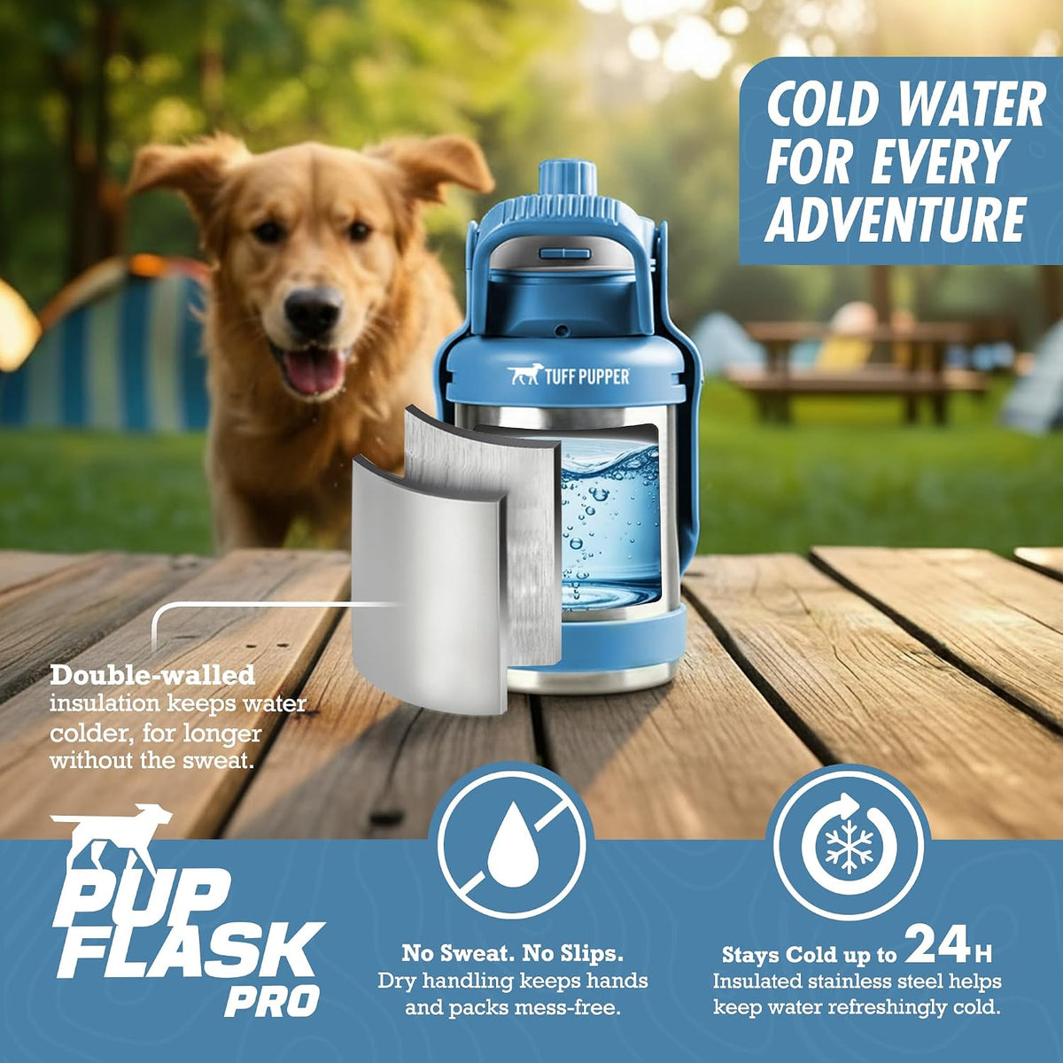 Heavy duty double wall vacuum insulated pet water bottle in thirty Ounce size