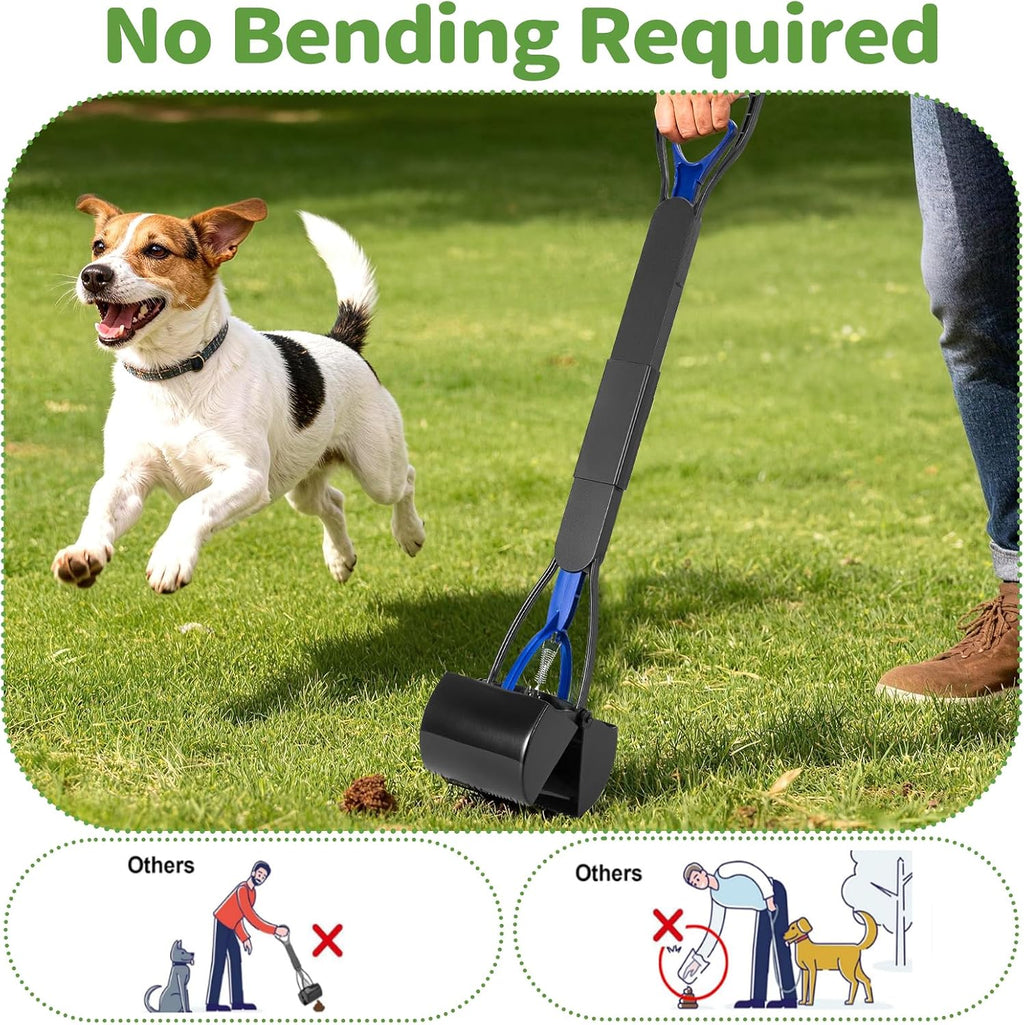 Greatbond long handle pooper scooper clearing pet waste from a green grass lawn surface