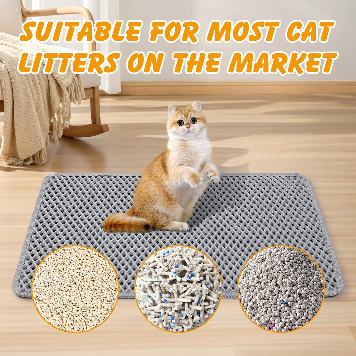 Anti slip backing texture shown on the underside of the Ondware cat litter box mat