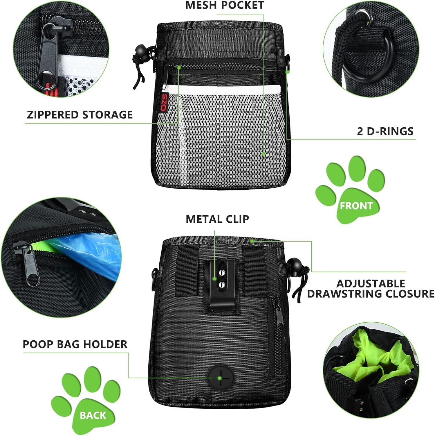 SZO high capacity treat bag with the inner lining pulled out for easy cleaning illustration.
