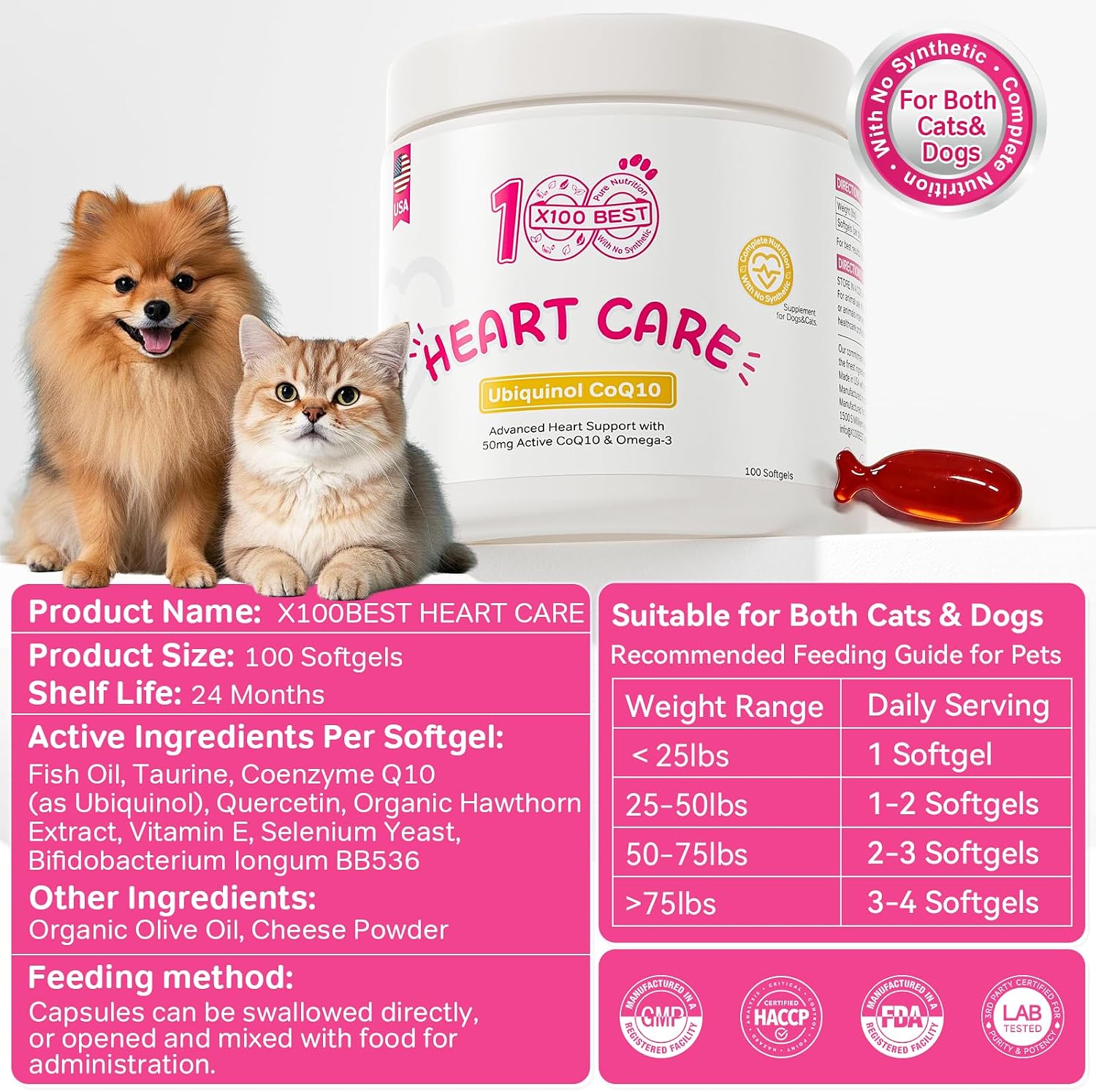 USA imported pet heart wellness softgels containing ubiquinol coenzyme q10 and omega 3 fish oil