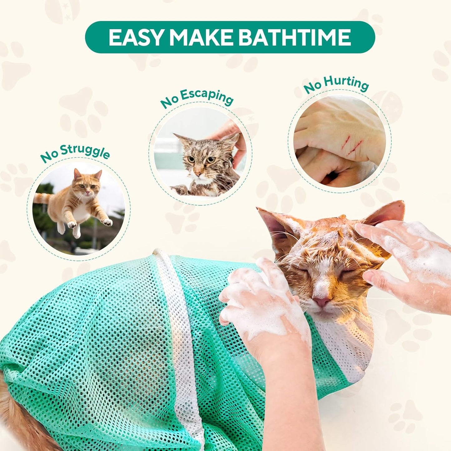Polyester shower net bag for safe feline nail trimming at home